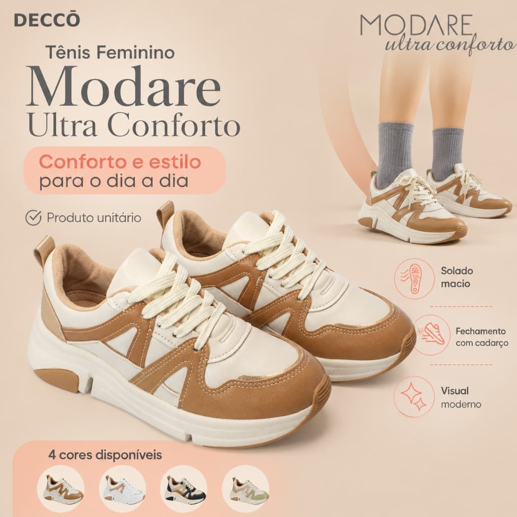 Tênis Feminino Modare Conforto Estilo Casual Dia a Dia Trabalho Palmilha Macia Antiderrapante