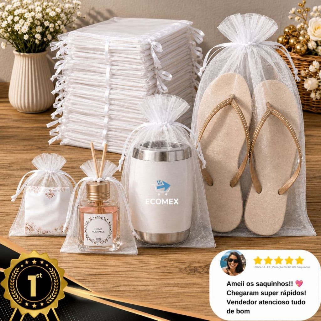 Kit 05/25/50/100 Un Saco Saquinho Organza 7x9 9x12 10x15 Branco Lembrancinha Festa Casamento