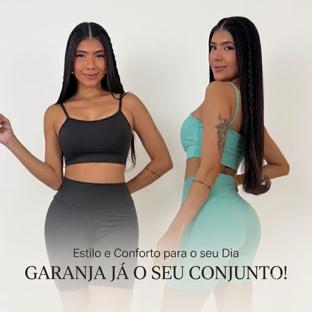 Conjunto Feminino Short e Top Fitness Cintura Alta no Suplex Cores Lisas