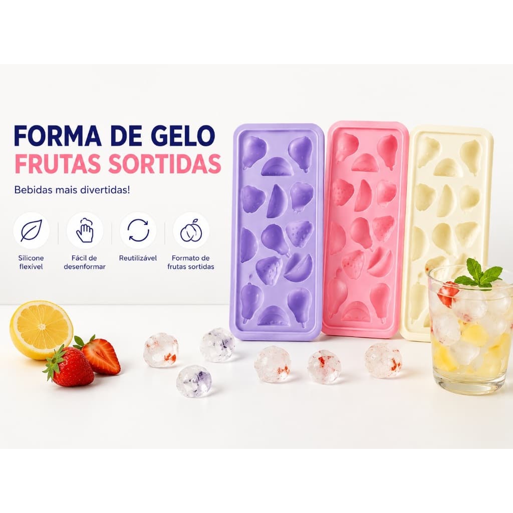 Forma de Gelo Silicone Frutas Divertidas Molde de Gelo Reutilizável para Bebidas Drinks Whisky