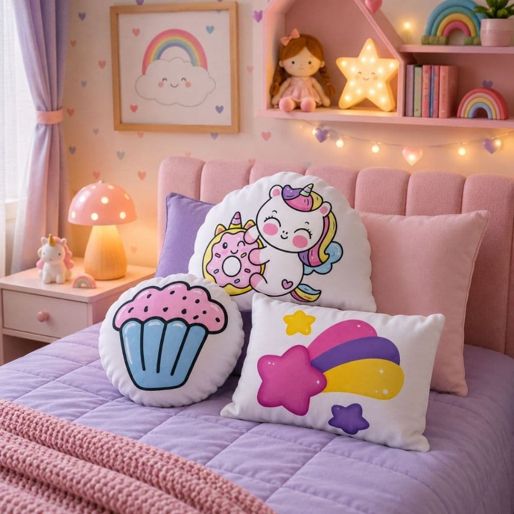 kit almofadas Decorativa unicórnio cupcake 3peças