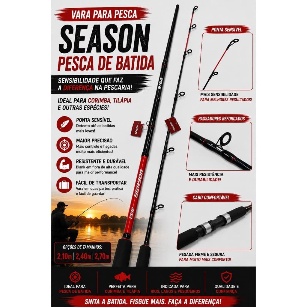 VARA SEASON CW 2 PARTES MACIÇA PONTA SENSIVEL IDEAL PARA PESCA DE TILAPIA CORIMBA ETC