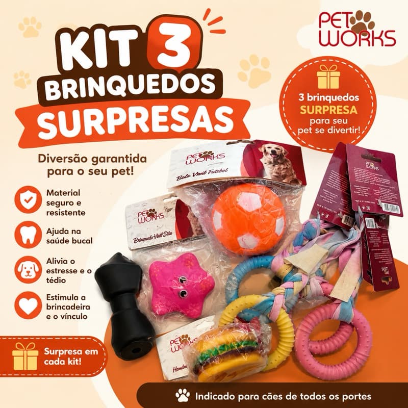 KIT SURPRESA BRINQUEDOS PARA CACHORROS COM APITO BRINQUEDOS DIVERTIDOS PET 3 UNIDADES VARIADO