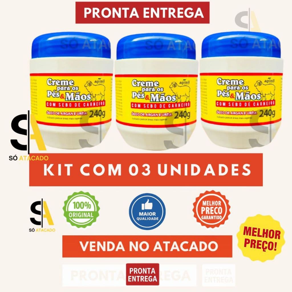 03 UND Creme Hid. Sebo De Carneiro APINIL AZUL 240g - Original -  Para Hidratação De Rachaduras