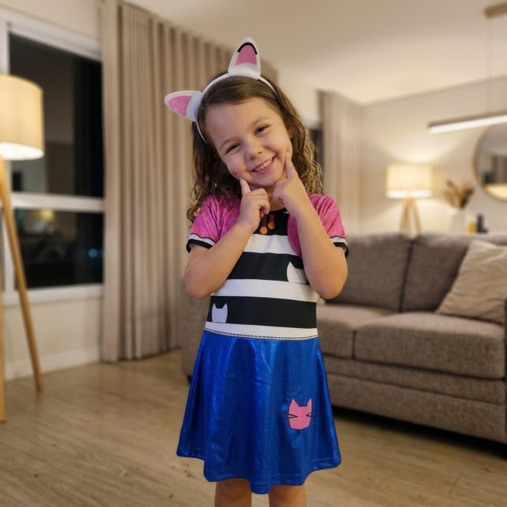 Vestido Infantil A Casa Mágica Da Gabby Gabi + Tiara Gatinho