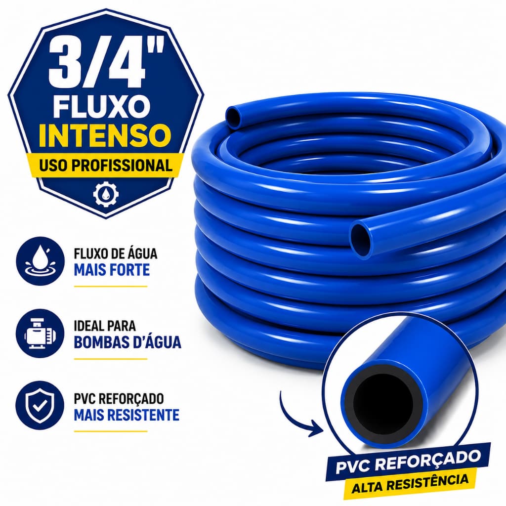 Mangueira 3/4 Alta Vazão Dupla Camada Uso em Bomba, Poço, Lava-Rápido - 05 a 35 Metros
