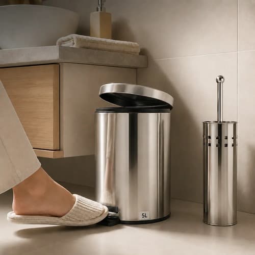 Kit Lixeira Inox 5 Litros Pedal + Escova Sanitária Banheiro