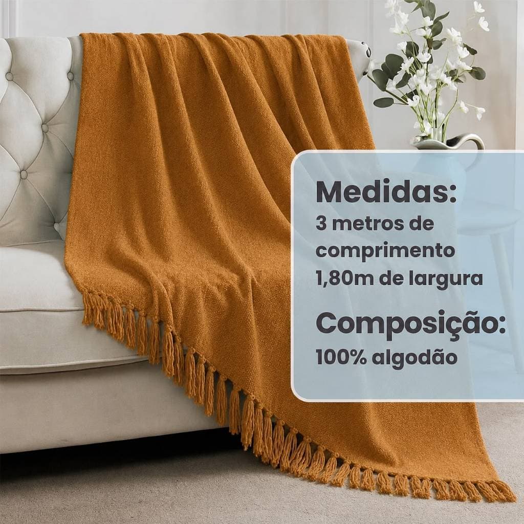 Manta 3M para Sofá King Gigante 100% Algodão 3,00 X 1,80 Protetor Decoração