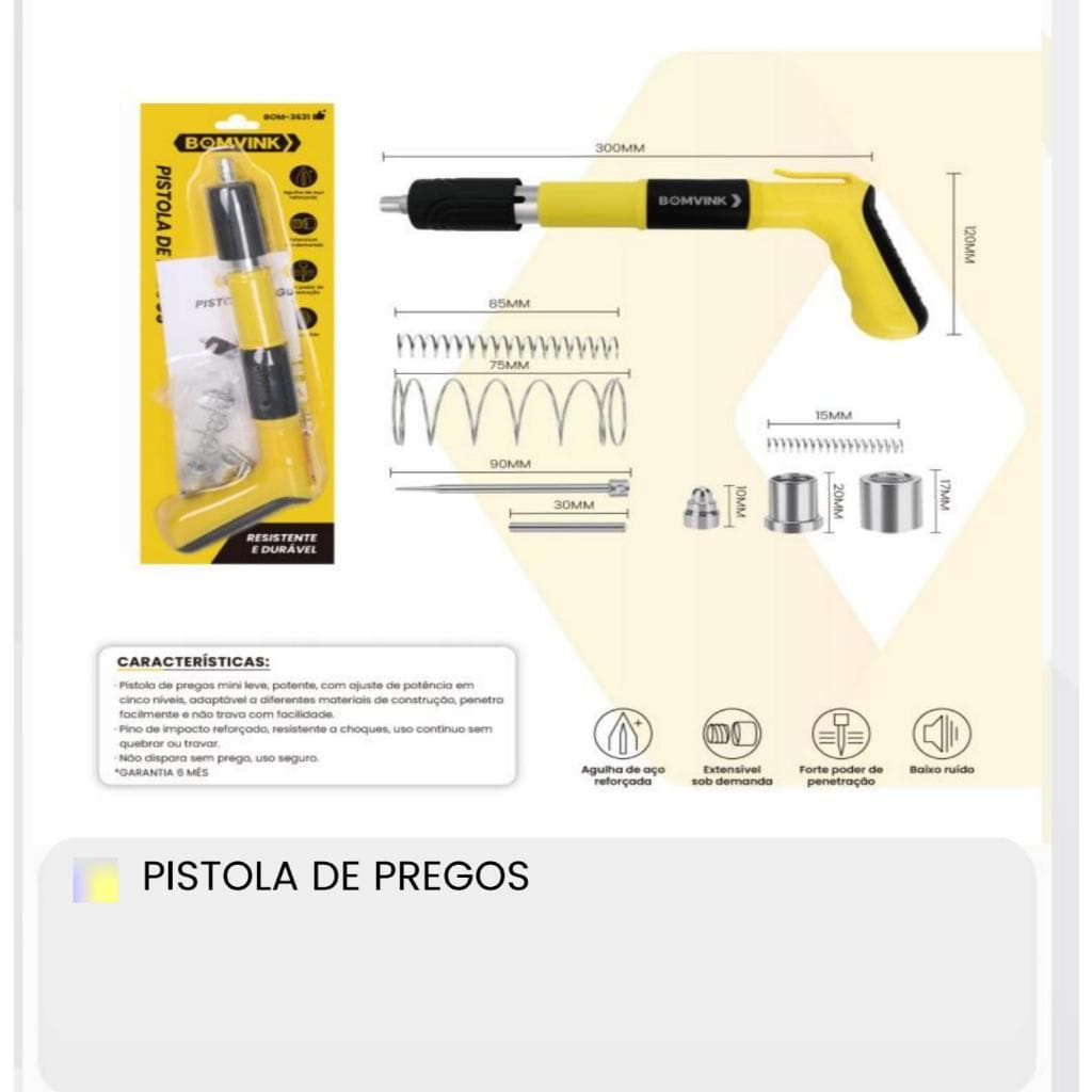 Pistola de Pregos Manual de Impacto com Acessórios para Obras e Montagens