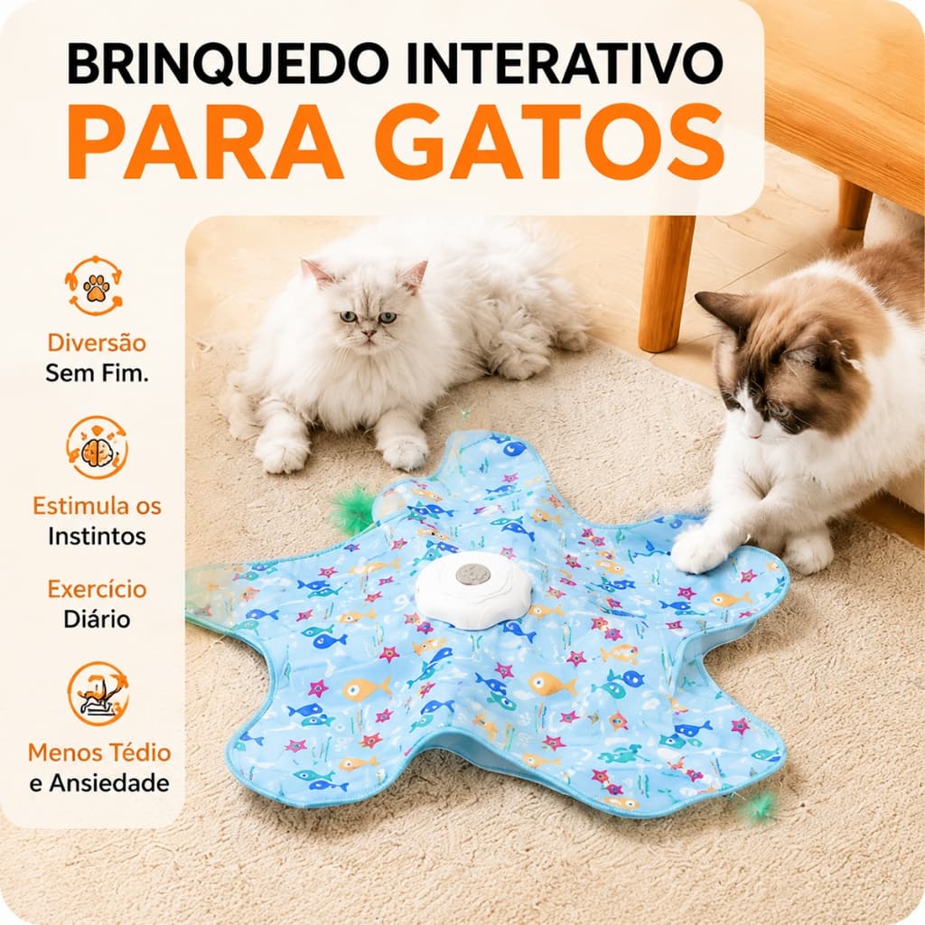 Brinquedo Interativo Gato Movimento Mouse, Penas e Sons + BRINDE