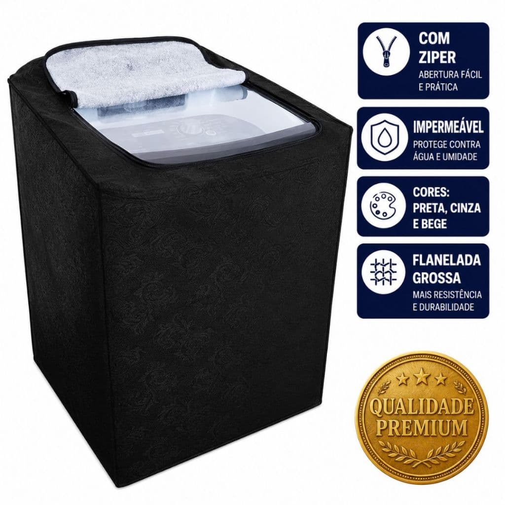 Capa para Máquina de Lavar Impermeável com Zíper Korino Flanelado Electrolux Brastemp Consul 8 a 18kg