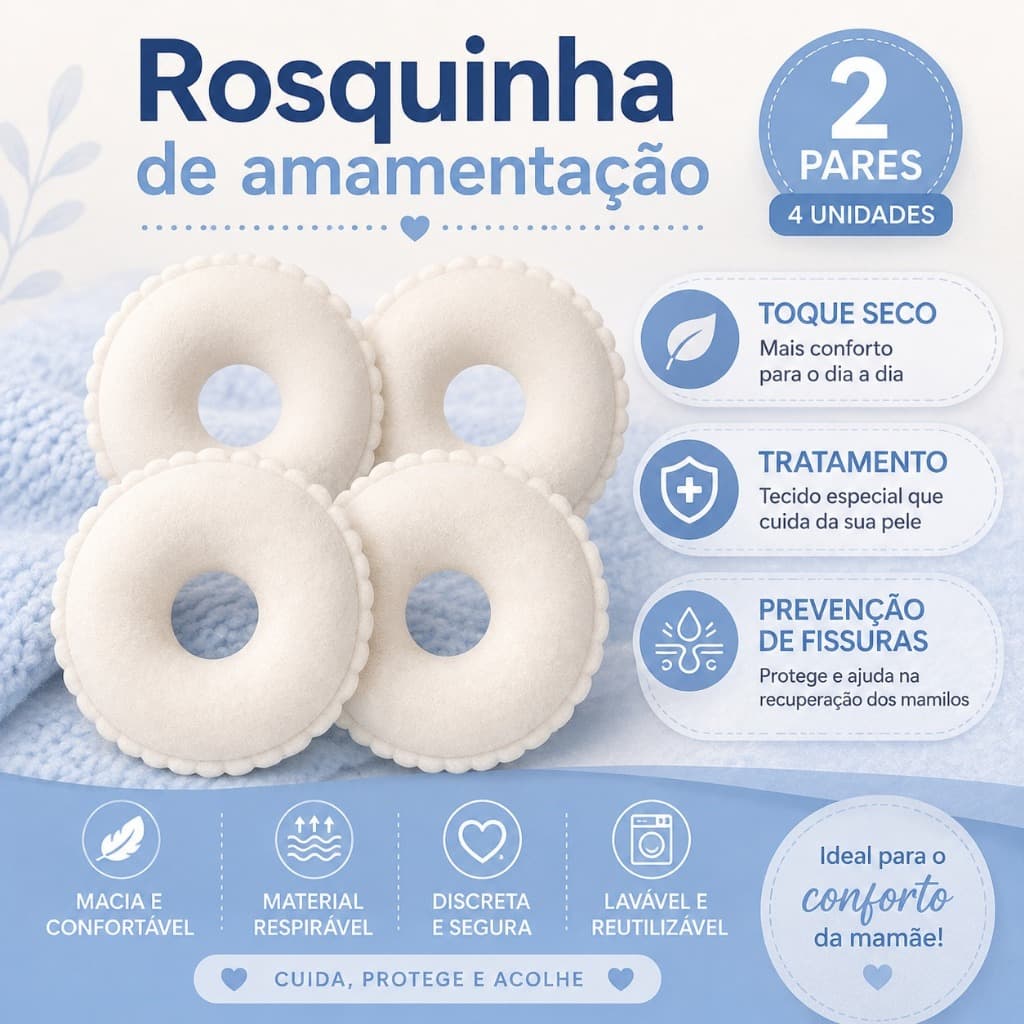 2 PARES - Rosquinhas de Amamentação - Protetor de Seios - Super Macias - Ecológicas - Reutilizáveis