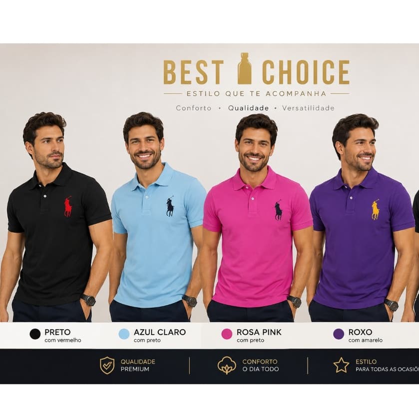 Camisa Golo polo Algodão Poliéster Elastano Masculina com símbolo maior