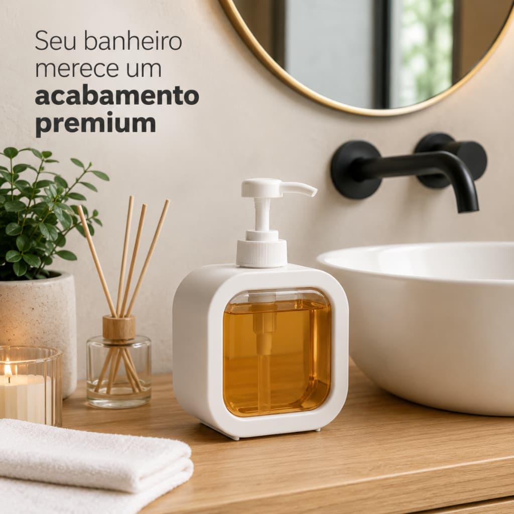 Dispenser Para Sabonete Líquido Branco Minimalista 300ml Ideal Para Banheiro Cozinha e Lavabo