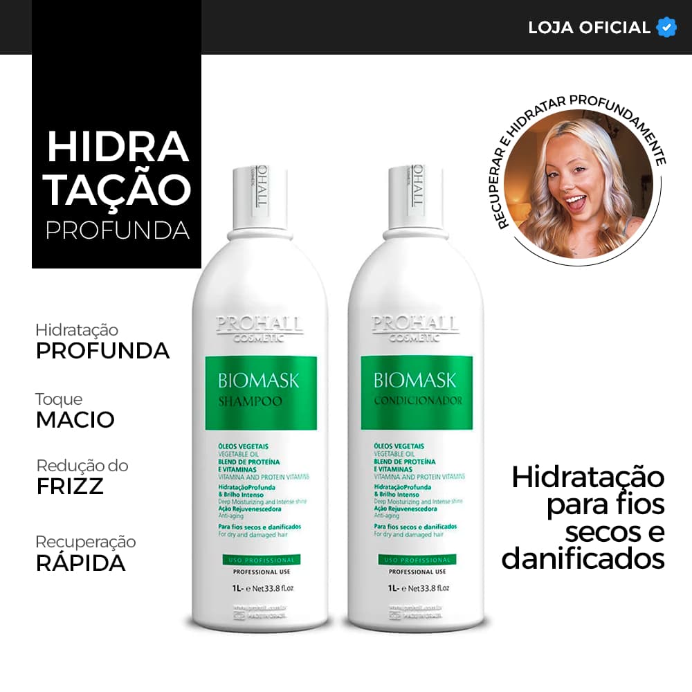 Kit Shampoo Biomask 1L + Condicionador Biomask 1L