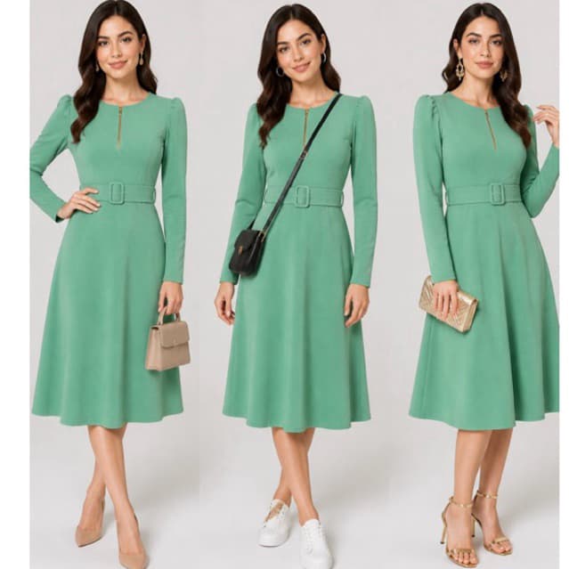 vestido com ziper gode evangélica com cinto em malha crepe liso