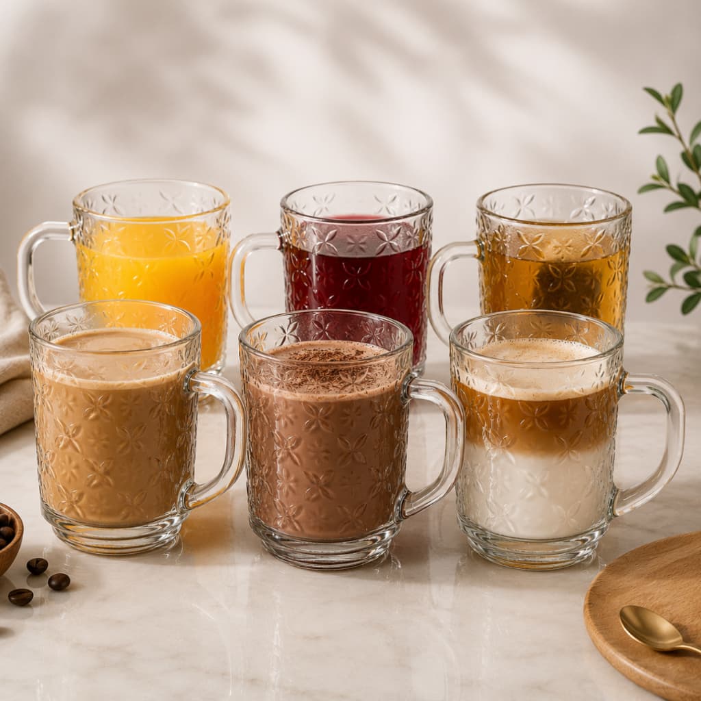 Jogo Com 6 Canecas Borboleta Vidro 250ml Chá Café Leite Bebida Suco Água Jogo Cozinha Flores