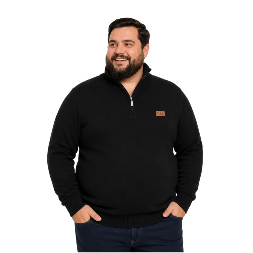 Blusa De Frio Tricot Masculina Zíper Gola Alta Plus Size Red Nose