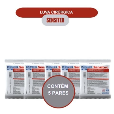 KIT 5 PARES DE LUVA CIRÚRGICA ESTÉRIL LÁTEX C/PÓ PAR TAM 7.5  - MUCAMBO