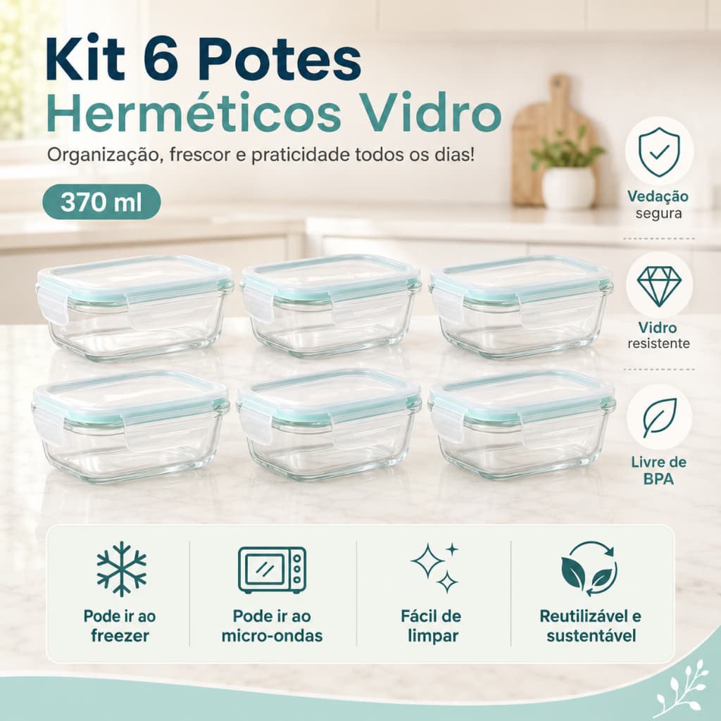 Conjunto 6 Potes Herméticos 370ml Para Mantimentos Marmita