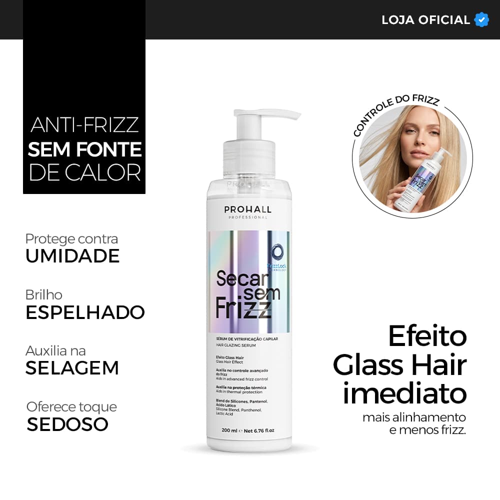 Sérum Capilar de Vitrificação e Brilho Espelhado Imediato Secar sem Frizz 200ml