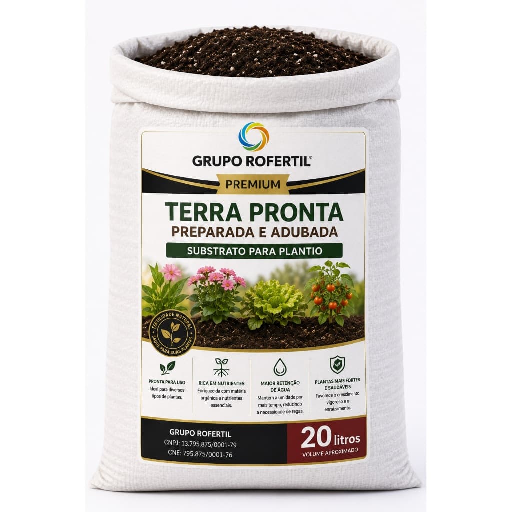 Terra Vegetal Adubada 20 Litros Substrato Orgânico Rico Nutrientes P/ Plantas Hortas Vasos Jardins Mudas
