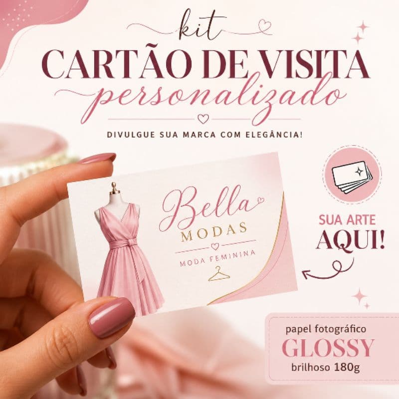 Cartão de Visita Personalizado Brilhoso 9x5cm | Papel Fotográfico Glossy 180g | Frente ou Frente e Verso