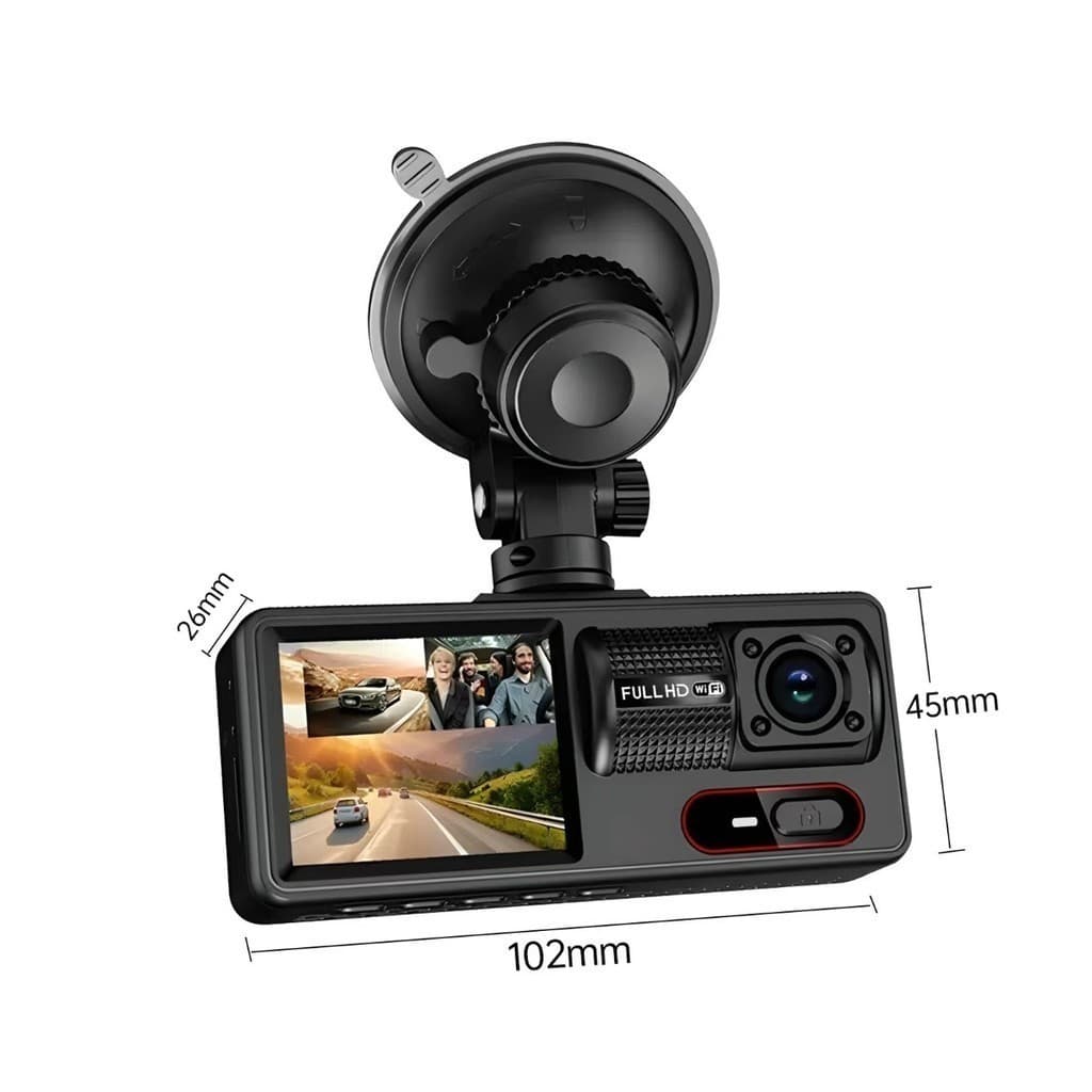 Câmera Veicular 3 Canais Full HD com Wi-Fi – Frontal, Interna e Traseira, Visão Noturna e Sensor G marisa