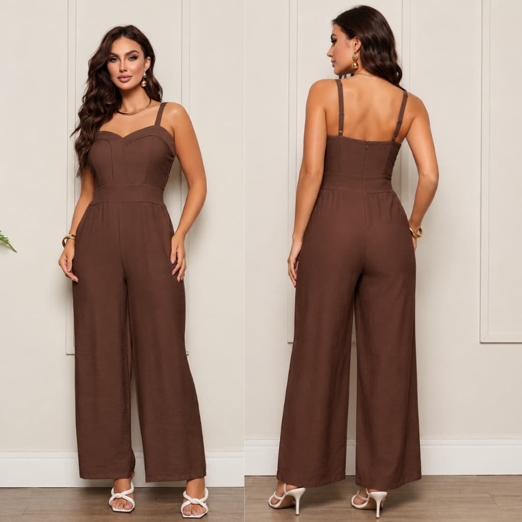 Macacão Feminino Longo Pantalona com Bojo Moda Social Elegante