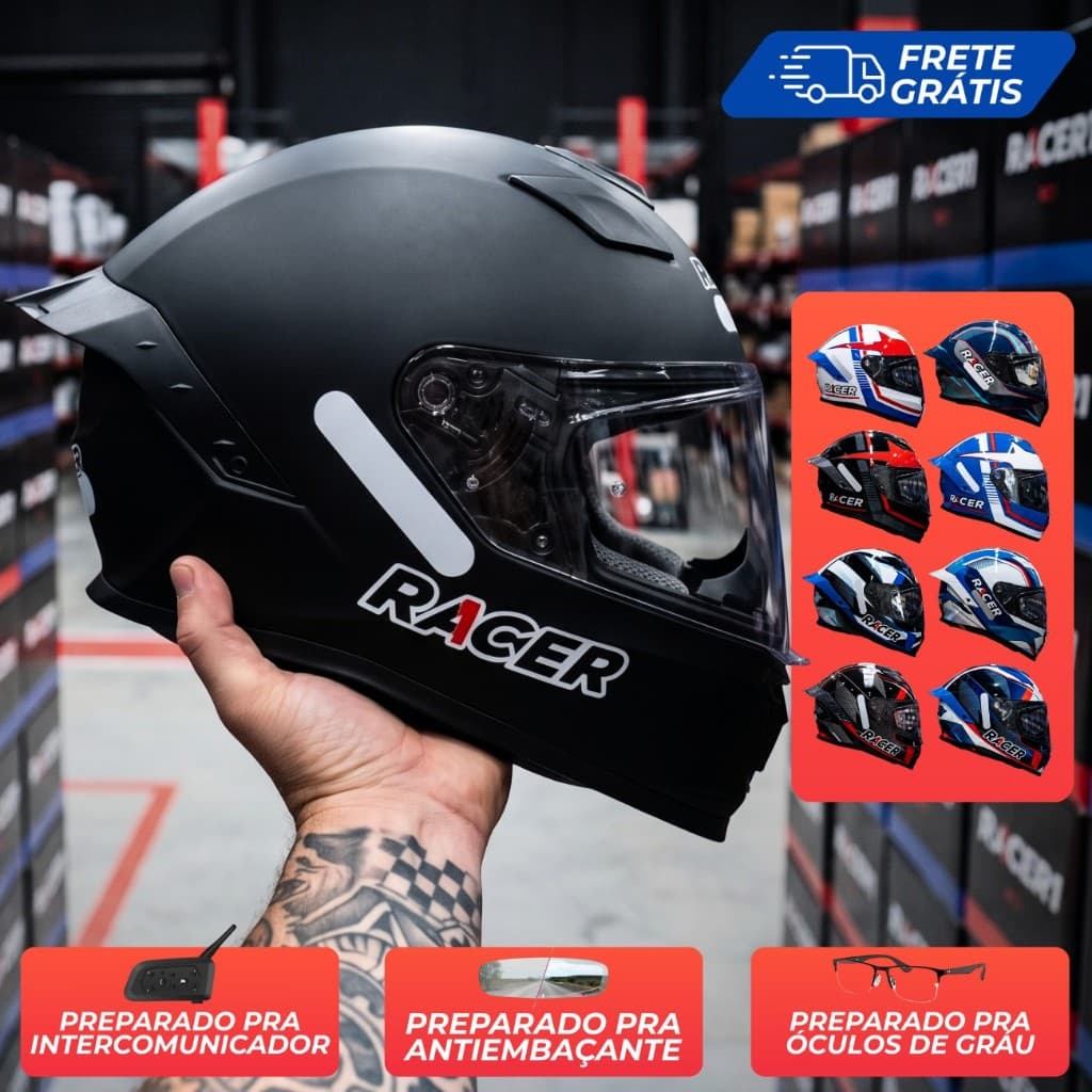 Capacete Racer1 Rc1 Spoiler Fechado  Removível Resistente Modelos