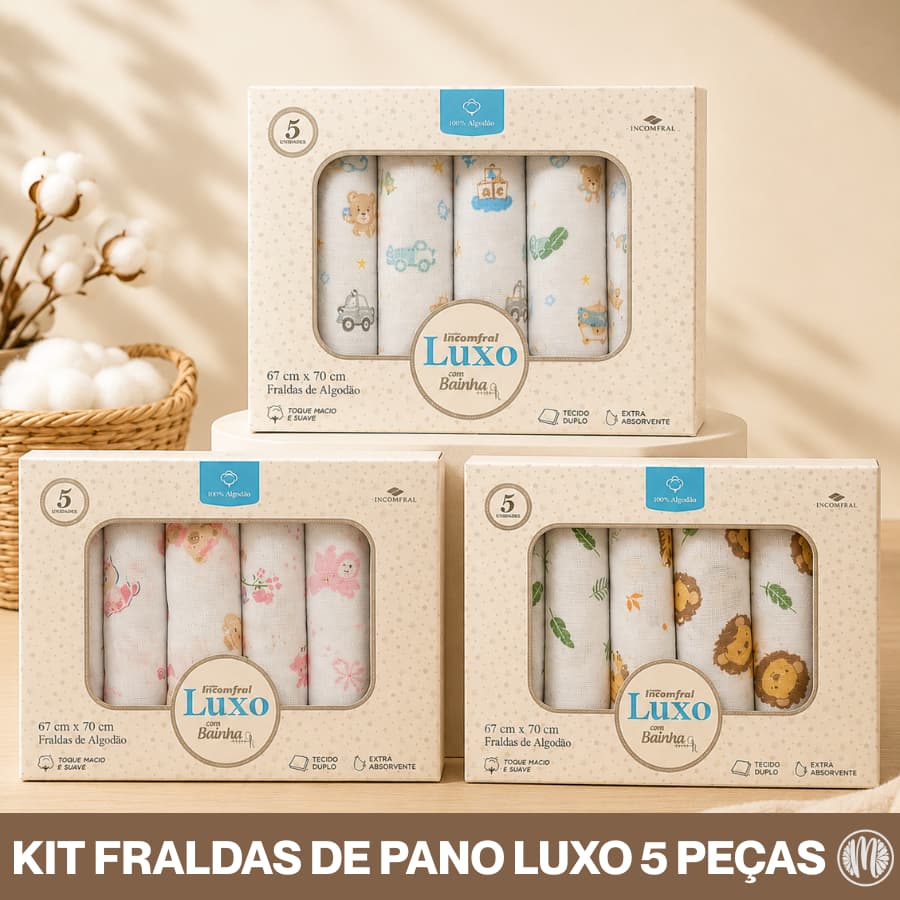 Fralda de Pano Bebê Luxo Bainha 100% Algodão Incomfral Caixa 5 Unidades