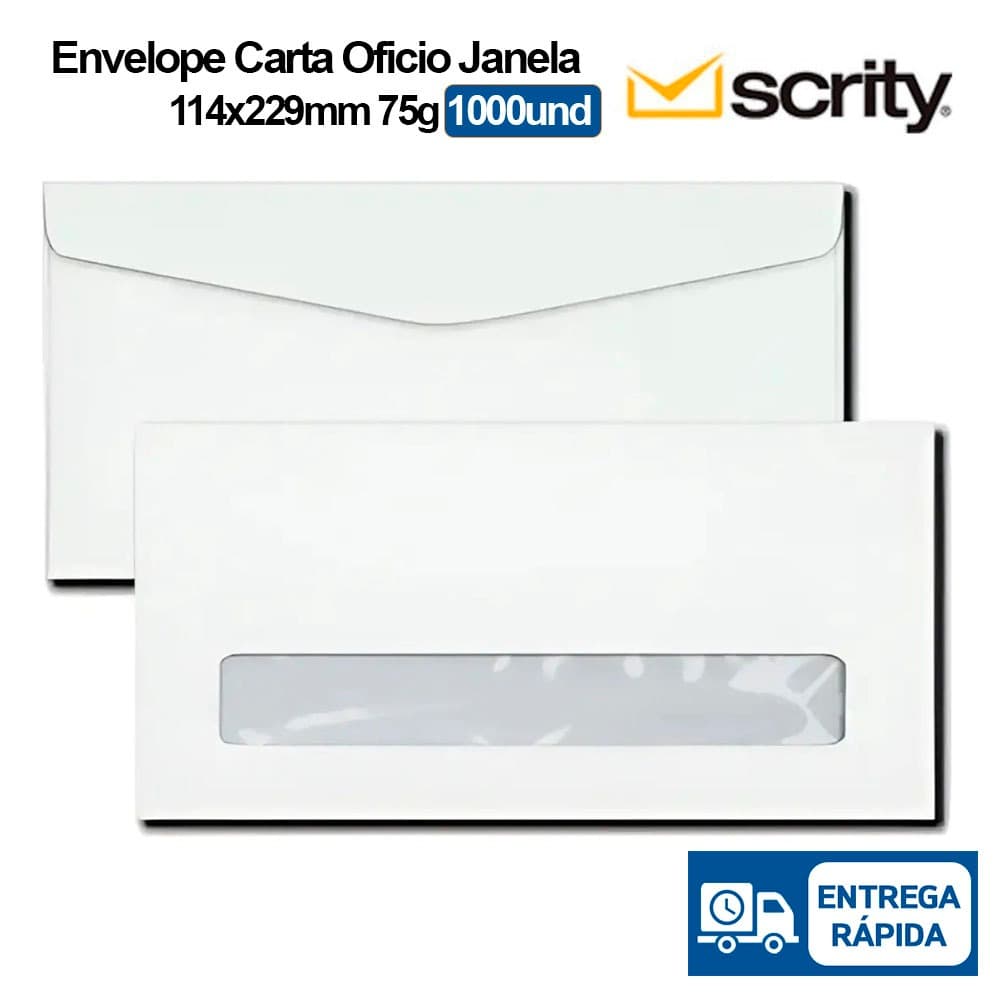 Envelope Carta Oficio Com Janela Scrity 114x229mm 75g 1000un