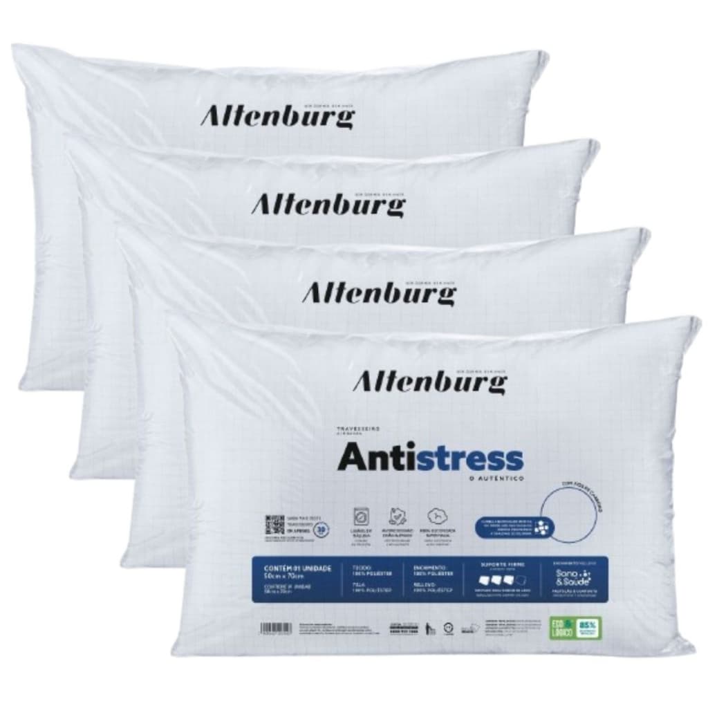 Kit 4 Travesseiros Altenburg Antistress Relaxante Suporte Firme Fios de Carbono 50 x 70cm Branco