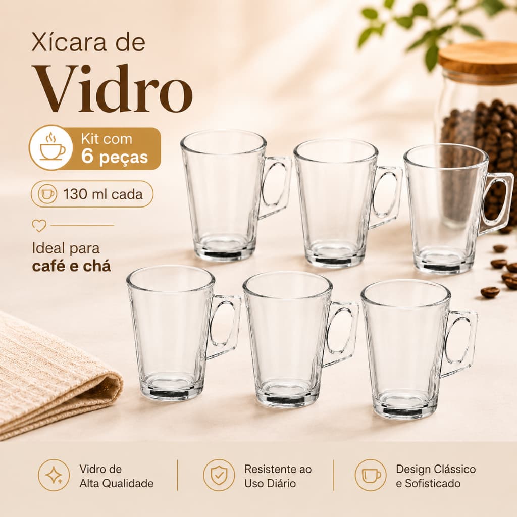 Kit 6 Canecas 130ml Xícara Capuccino  Nespresso Dolce Gusto Vidro Café
