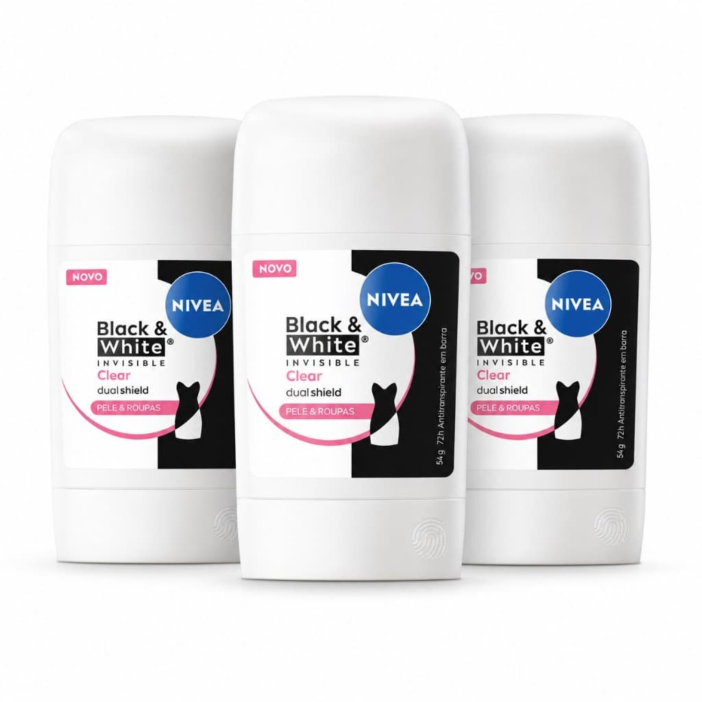 KIT NIVEA Desodorante Stick Antitranspirante Black & White Invisible Clear 54g - 3 Unidades