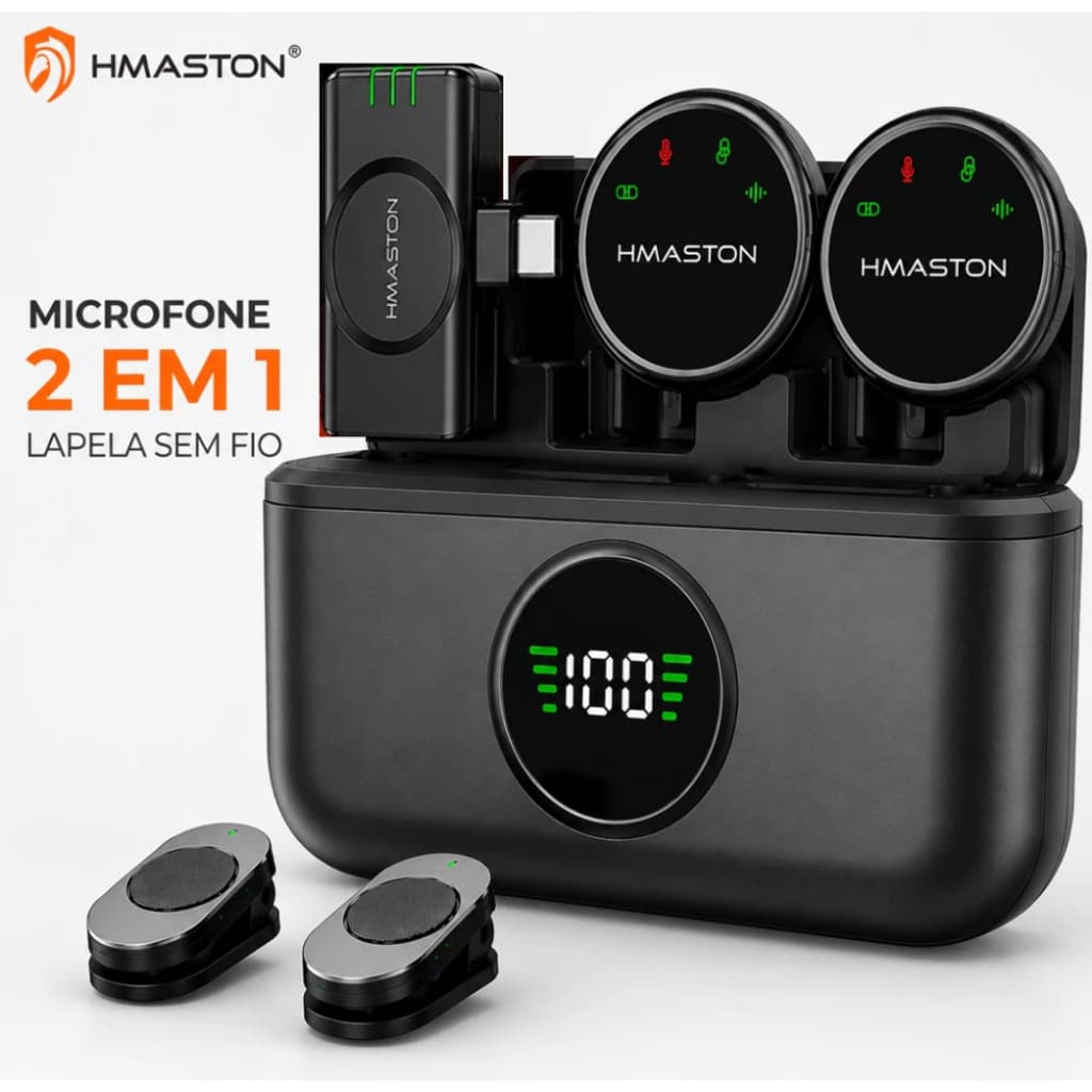 Microfone de Lapela H'MASTON MK19 Tipo-C Sem Fio com Cancelamento de Ruído para Android e iPhone