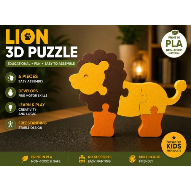 Quebra-cabeça 3D de Leão Infantil | Brinquedo Educacional de Montar