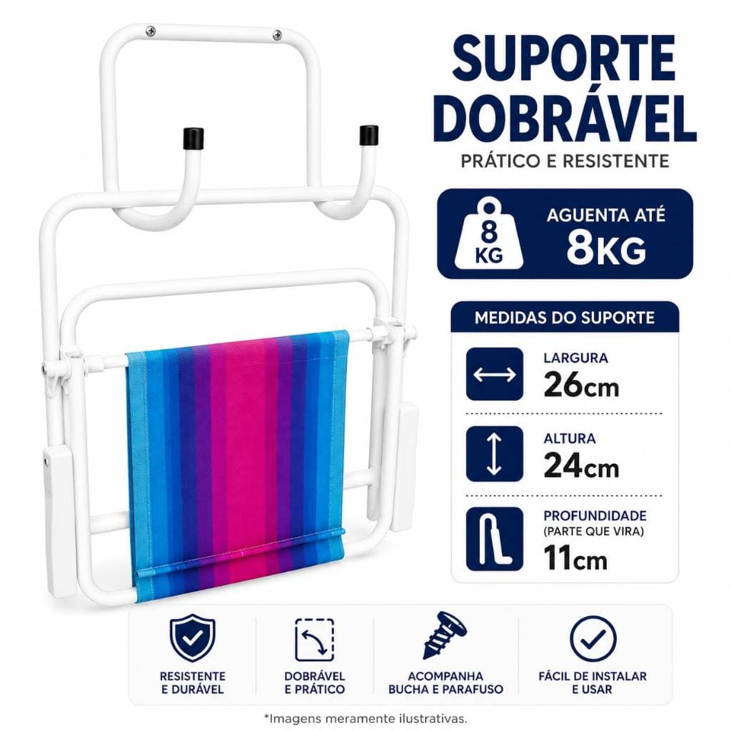 Suporte de Parede Aço Carbono Preto ou Branco Para Mangueira, Cadeira De Praia, Organizador de Área de Serviço e Garagem