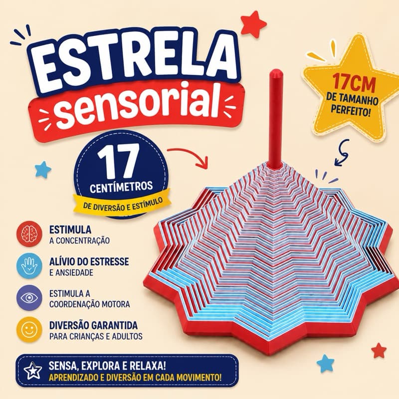 Estrela Sensorial 17 cm | Escolha 2 Cores | Brinquedo Sensorial