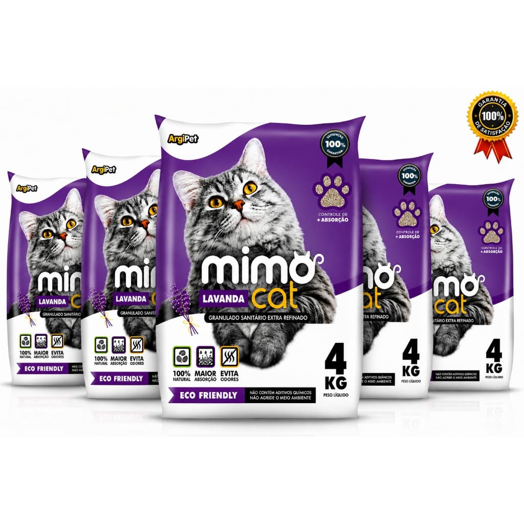 KIT 5 Areias de Gato Sanitária Higiênica 20KG Natural Super Absorvente Ecologica Biodegradável Anti-Odor Mimocat Lavanda