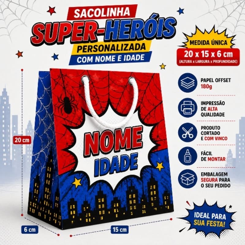 Kit Sacolinhas Personalizadas Homem Aranha * Qualquer Tema  * Pegue e monte