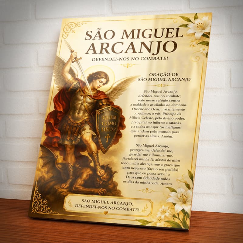 Placa Decorativa Quadro São Miguel Arcanjo, Religião, Catolicismo, Biblia 20X28 MDF