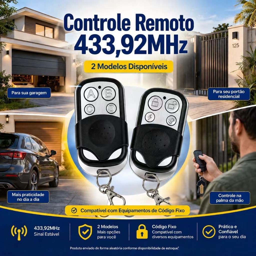 Controle ORIGINAL de Portão Electrónico Remoto Compatível 433Mhz automático Garagem 4 Botões Residencial universal