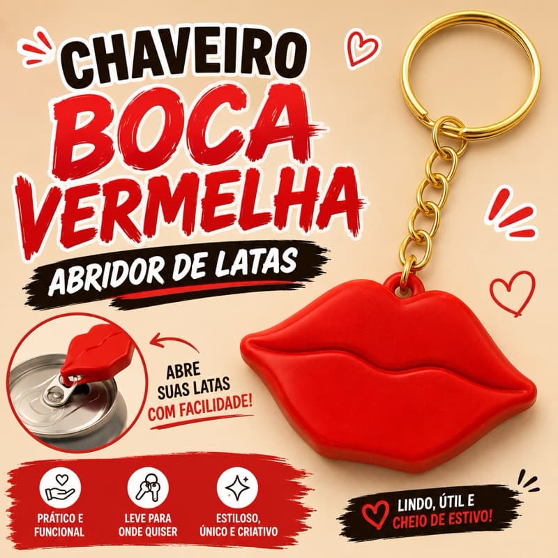 Abridor de Latas em Formato de Boca | Chaveiro Divertido