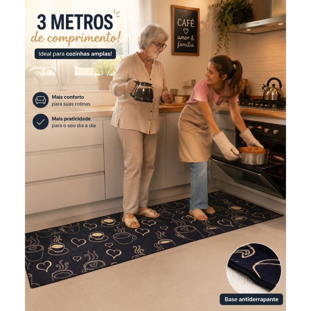Tapete Passadeira Cozinha Grande Antiderrapante Modelo Belga Decorativo 3,00 m x 0,50 m