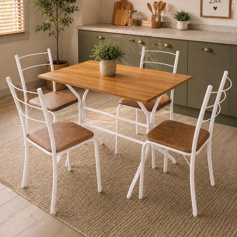Conjunto Mesa de Jantar 4 Lugares com Cadeiras Confortsee- OPÇÕES DE CORES