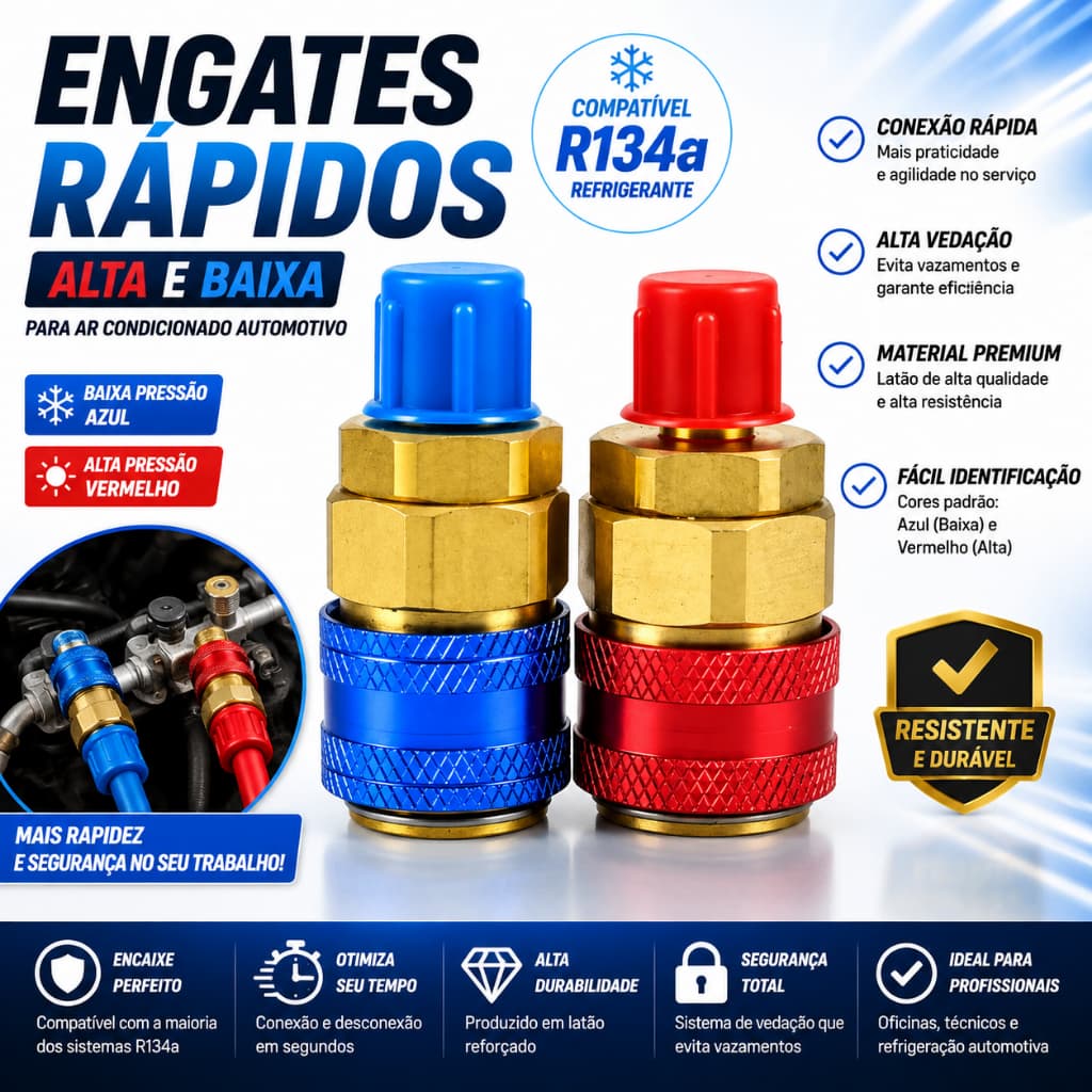 Engate Rápido Automotivo Alta E Baixa 1/4 R134a Refrigeração Ar Condicionado Automotivo