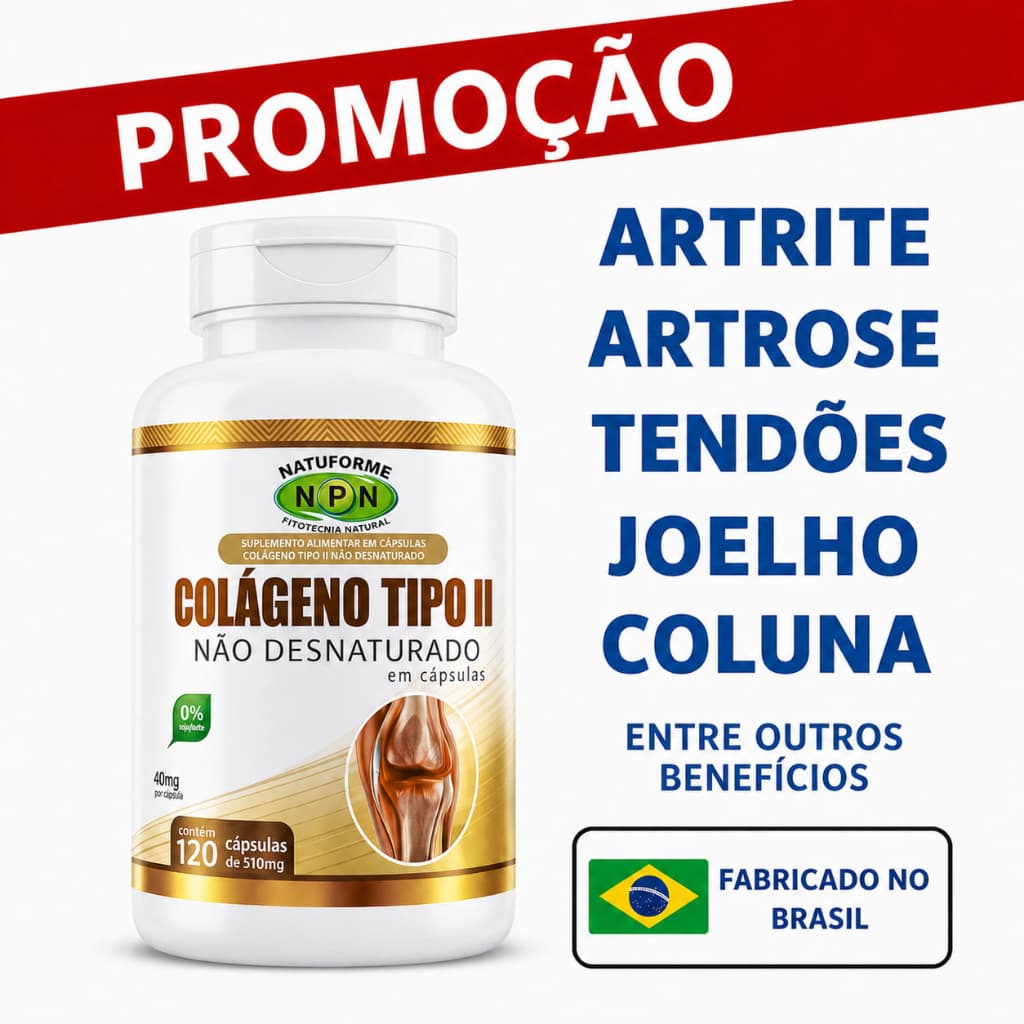 Colágeno Tipo 2 Não Desnaturado Puro ORIGINAL Suplemento Alimentar Para Articulações 120 Cápsulas