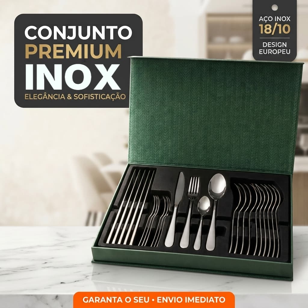 Conjunto de Talheres Prime Inox Ultra-Polido 24 Peças Alta Durabilidade com Design Europeu Luxo