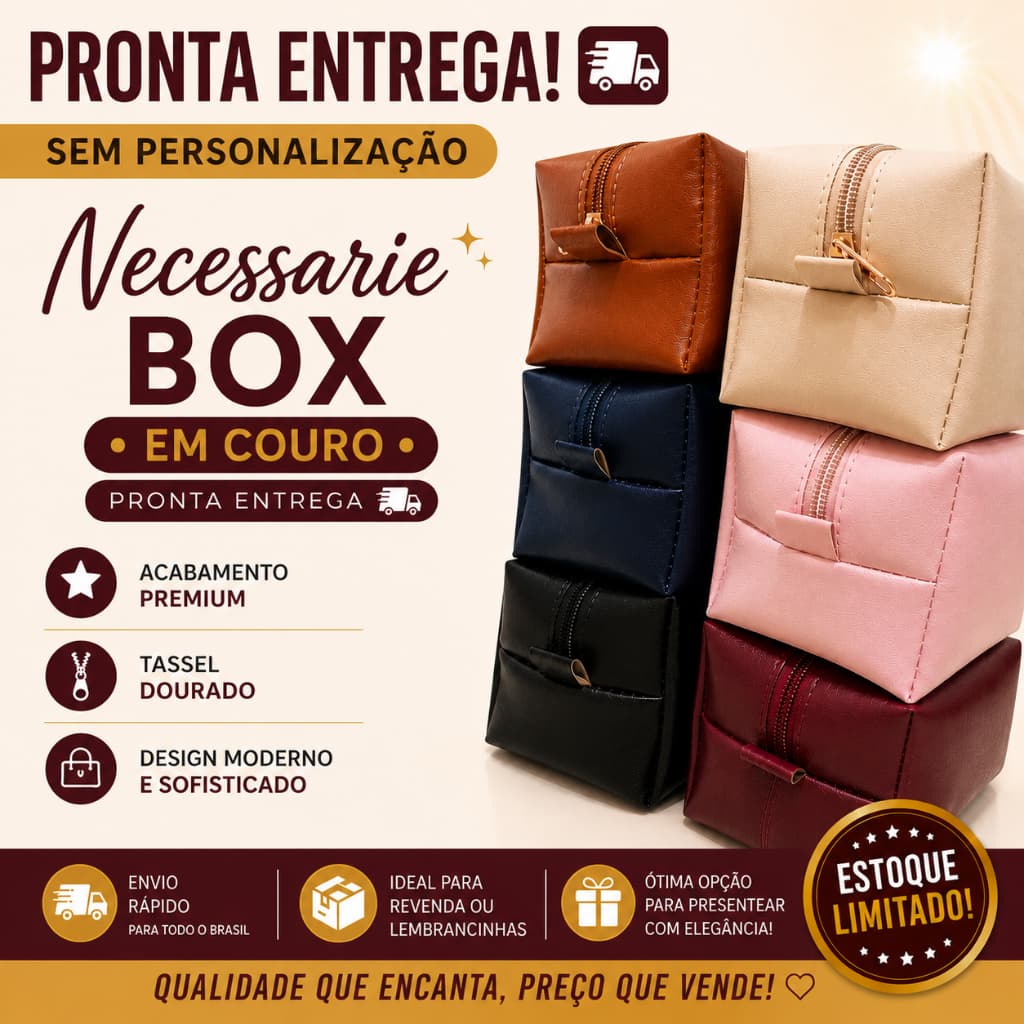 Necessarie Feminina Lisa Masculina Couro Kits até 30unid Lembrancinha Maquiagem Casamento Aniversário Empresa